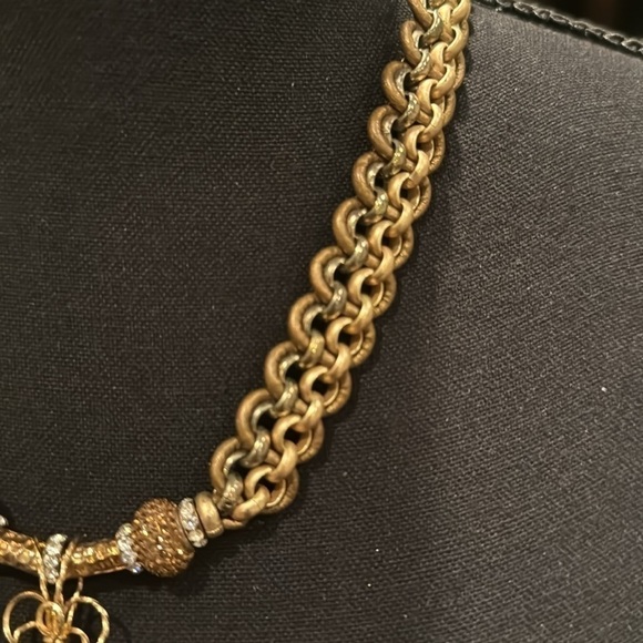 Cameo Statement Necklace pave bronze white rhinestone Beads 14k Handmade - Picture 9 of 11